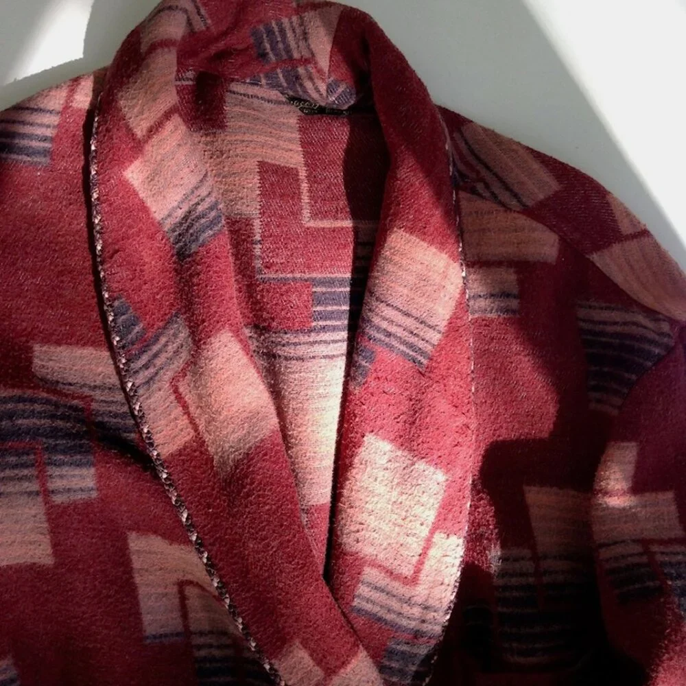 BEACON Blanket Robe 1930's-19540's Ombre Pattern with Deco images Size Medium - Picture 4 of 6